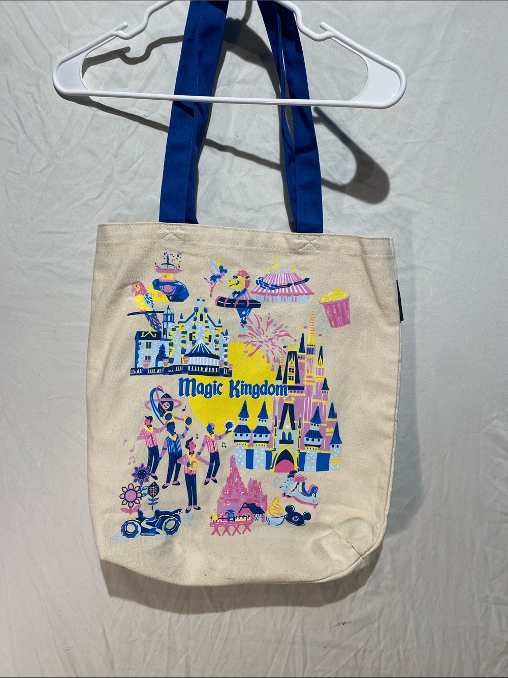 Starbucks Beige Canvas Tote with Pink and Blue Print Disney Magic Kingdom